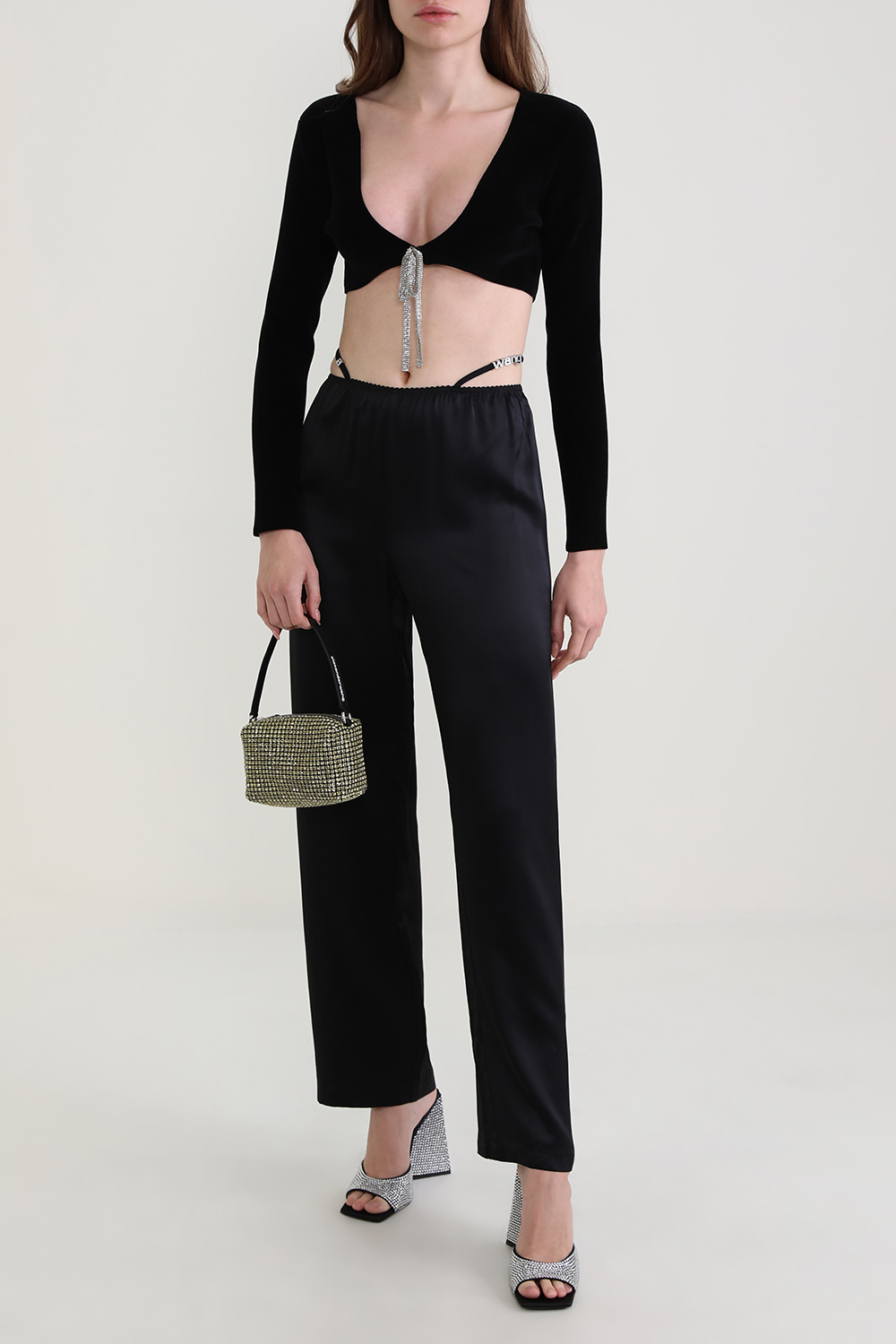 מכנסיים מתרחבים עם לוגו קריסטל צ'ארם